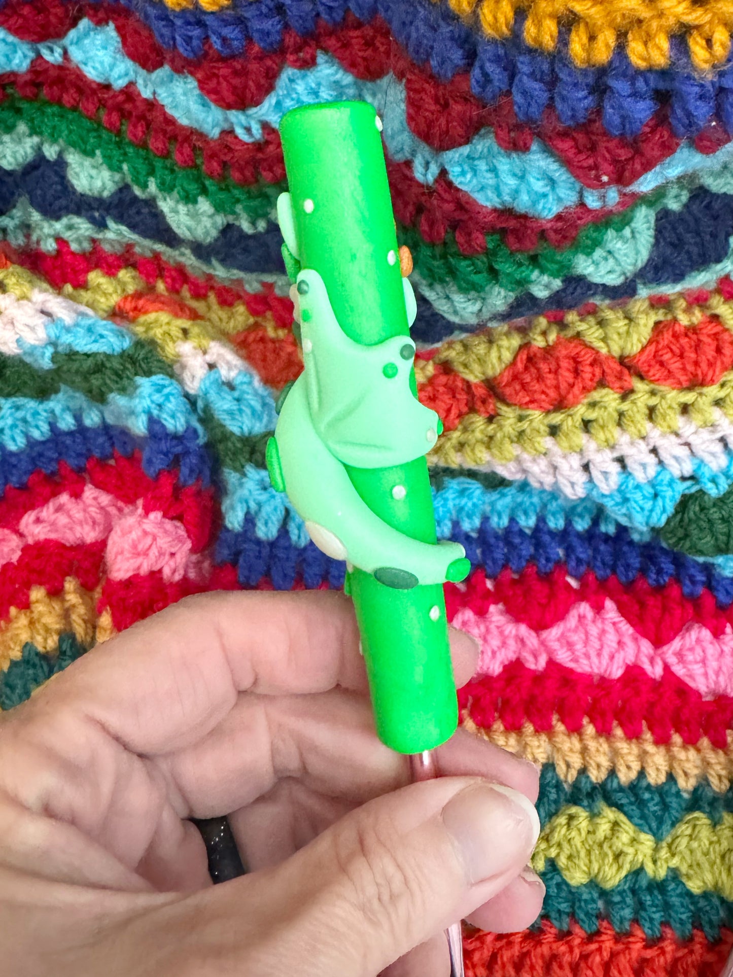 Rainbow Dragon Crochet Hook, Hand Sculpted Polymer Clay