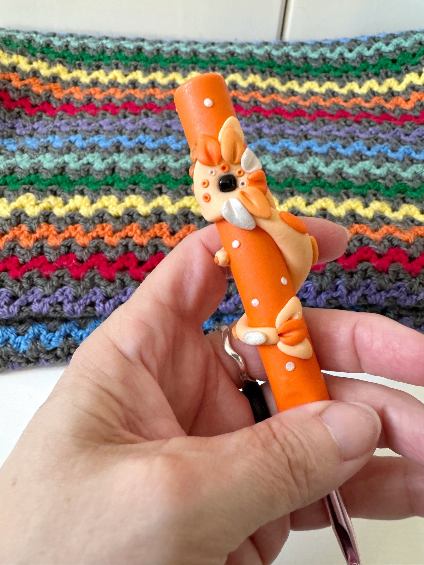 Rainbow Dragon Crochet Hook, Hand Sculpted Polymer Clay
