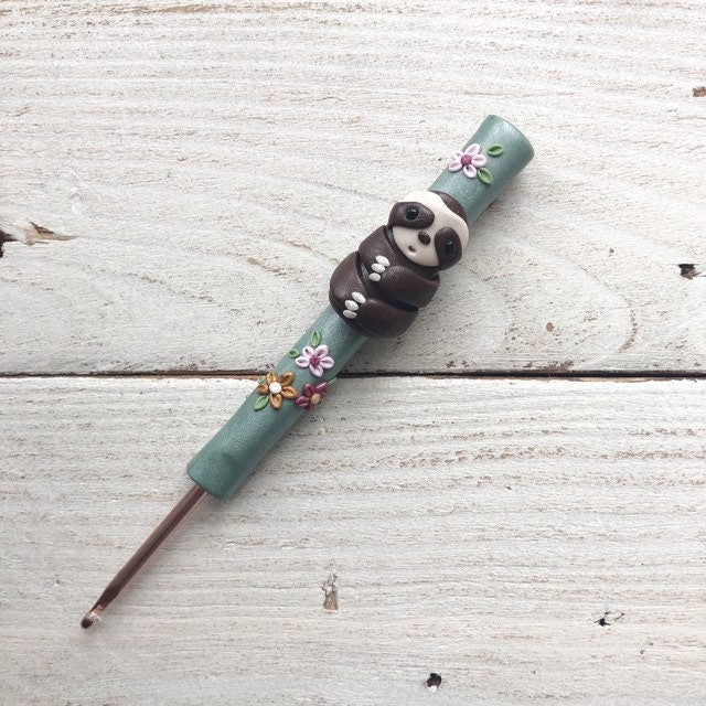 sloth crochet hook, polymer clay crochet hooks, sloth accessories, gift for a crocheter