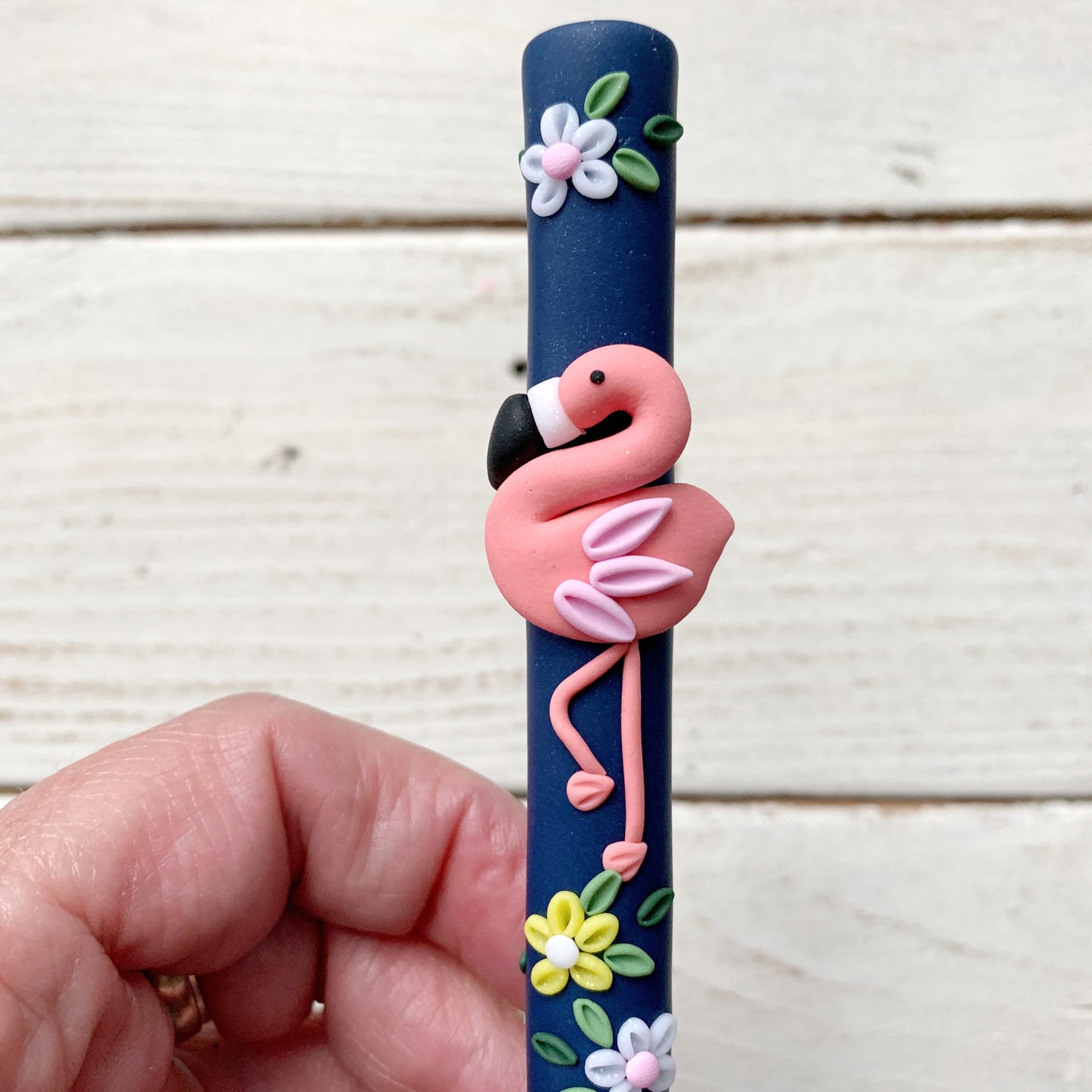 pink flamingo crochet hook, polymer clay crochet hook gift, ergonomic crochet hook