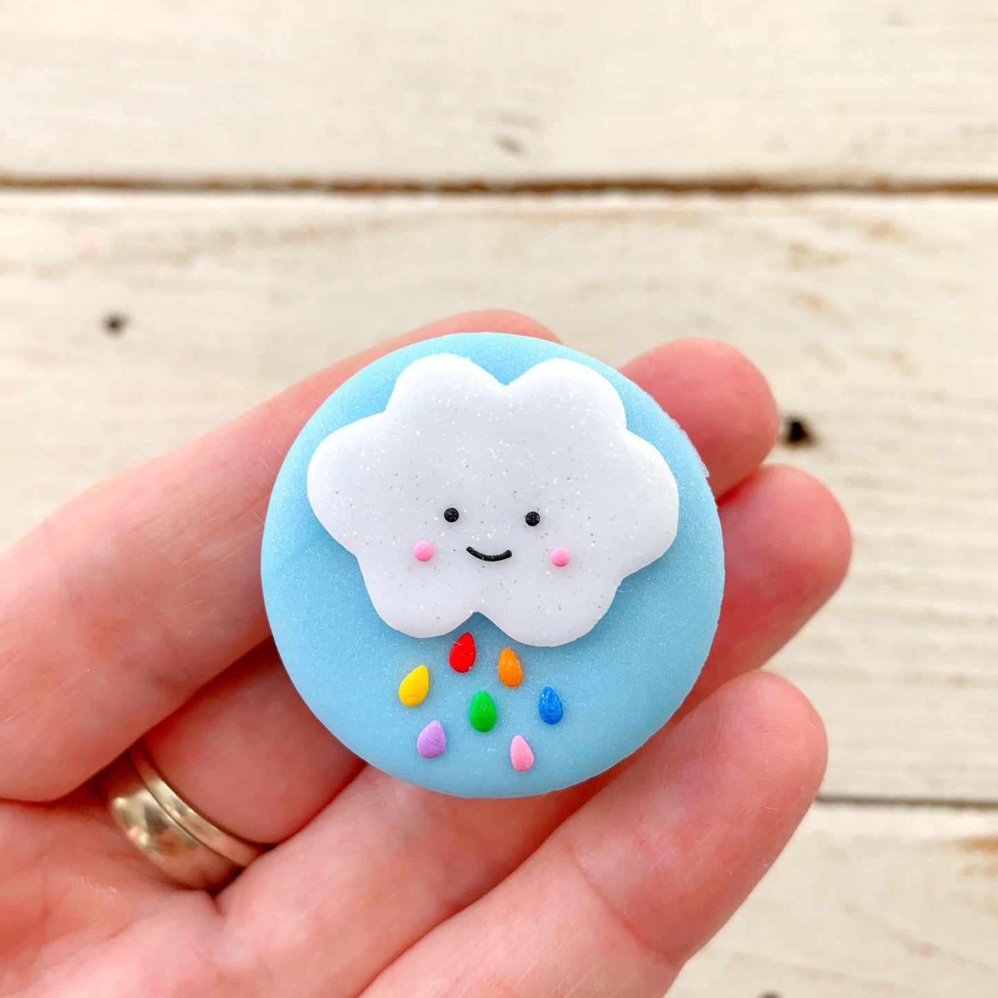 kawaii needle minder, needle keeper, magnetic needle holder, rainbow cloud magnet