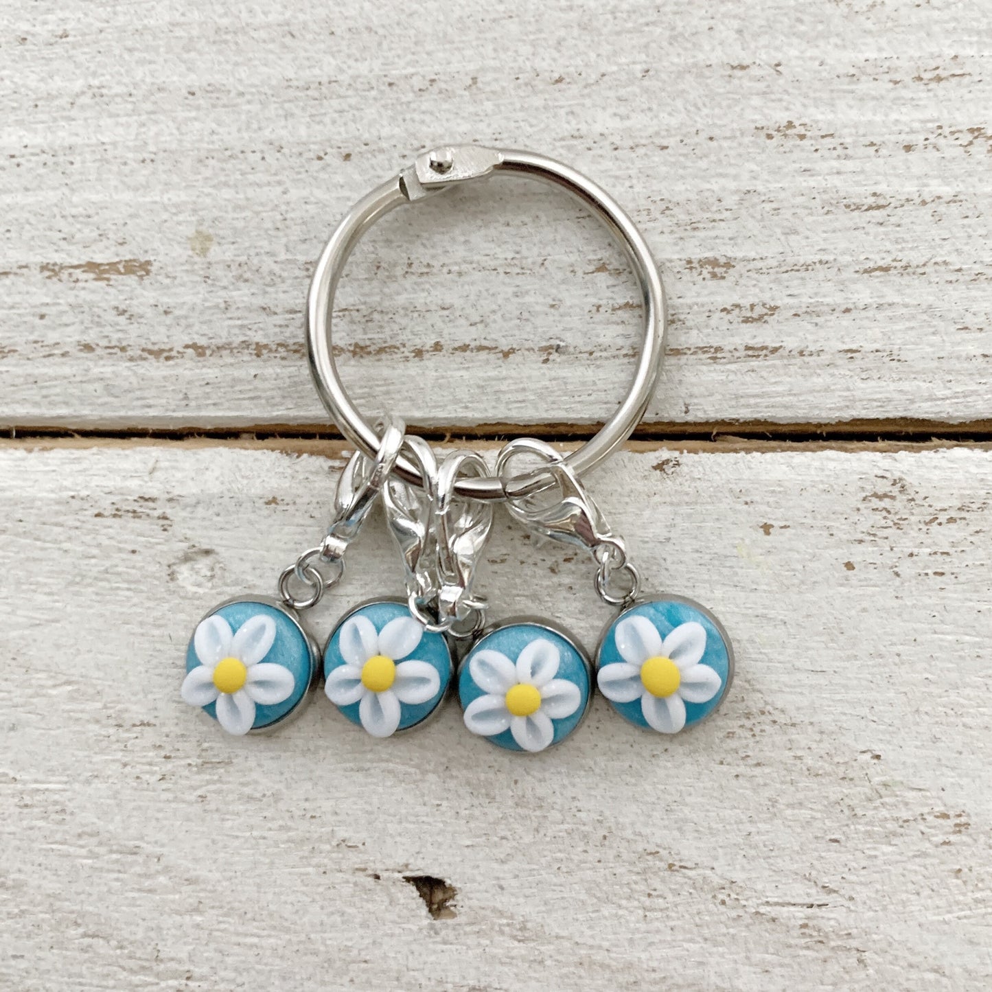 Daisy stitch markers, crochet progress keepers, gift for a crafter, polymer clay charms