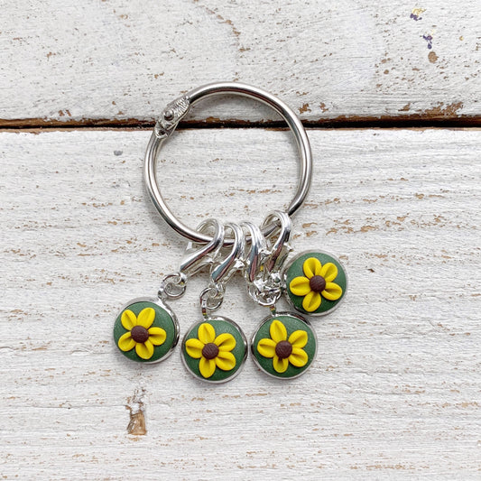 Yellow flower notions, crochet progress keepers, gift for a crafter, crochet stitch markers