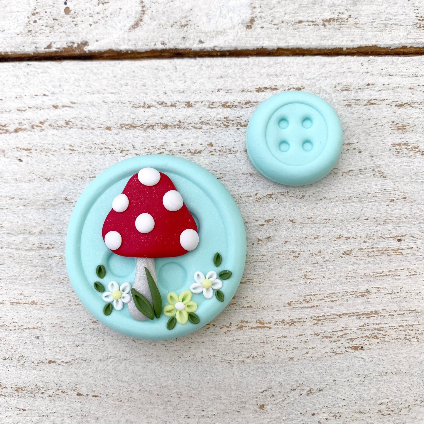 Mint mushroom needle minder, needle keeper, sewing accessories, spotty toadstool, magnetic button needle holder