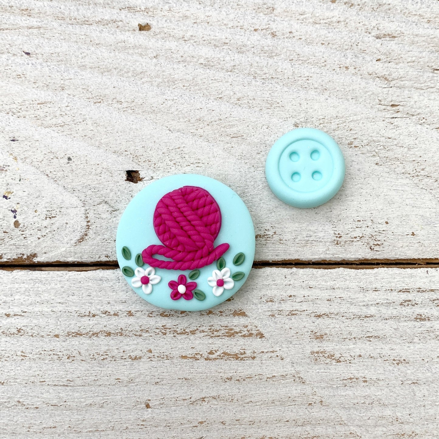 Mint and pink yarn ball magnetic needle minder, needle holder, cross stitch gifts, gift for her, crochet tools