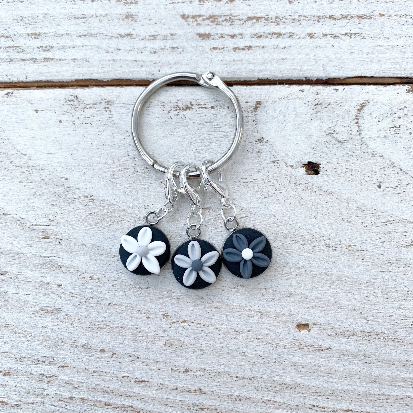Black flower stitch markers, crochet progress keepers, autumn accessories, gift for her, stitch holders, pattern markers