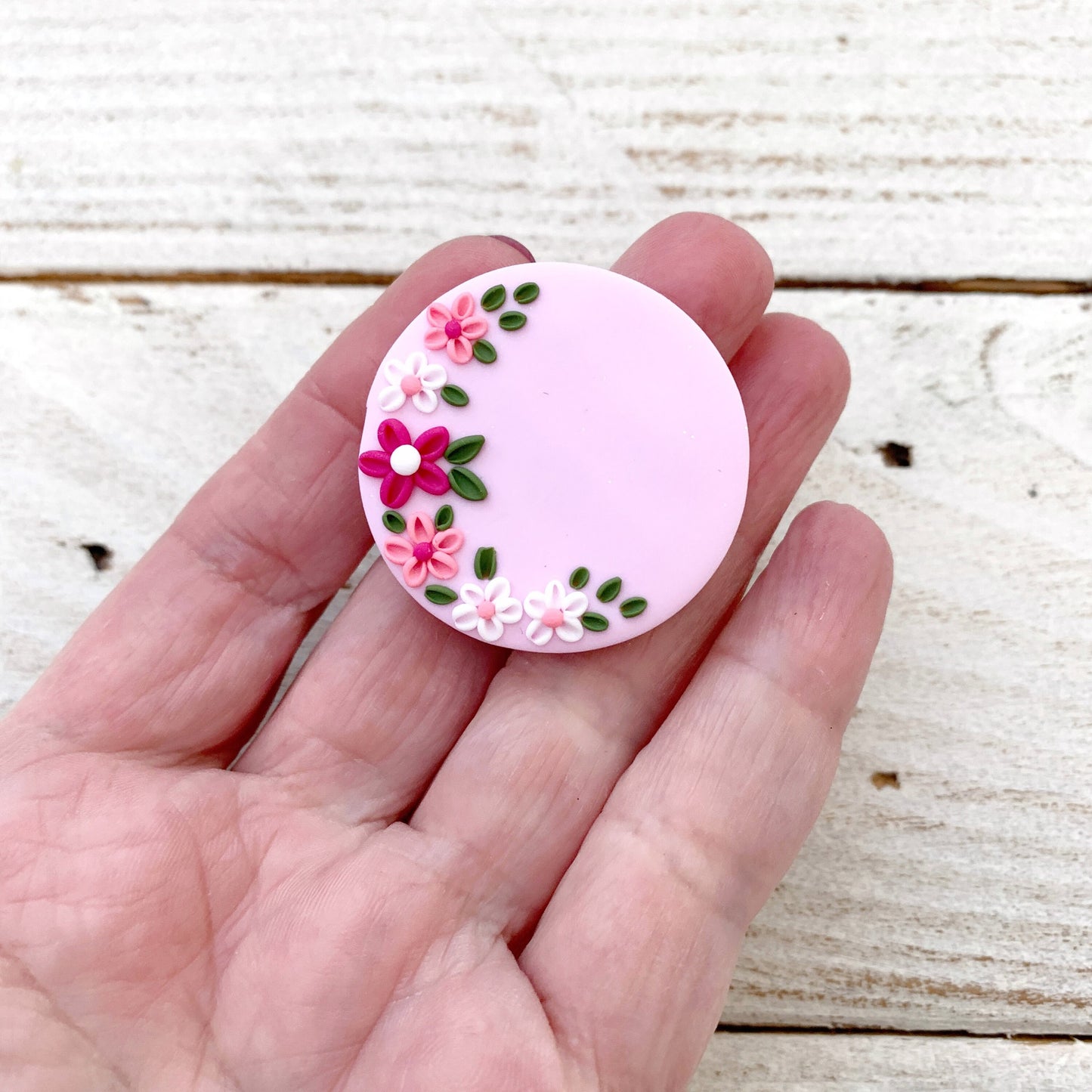 Pink flower magnetic needle minder, needle holder, crochet tools, cross stitch craft supplies, needle keeper, rainbow collection