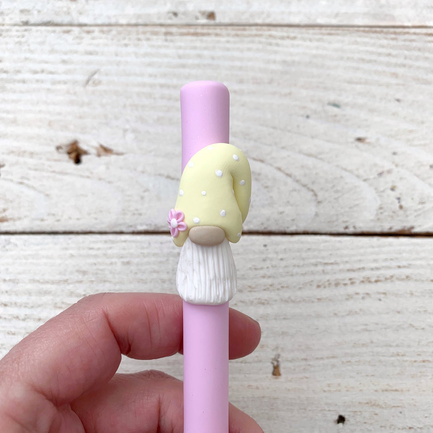 Spring Tomte gnome crochet hook, polymer clay pastel crochet hooks, gonk crochet hooks, yarn accessories, Easter gnomes