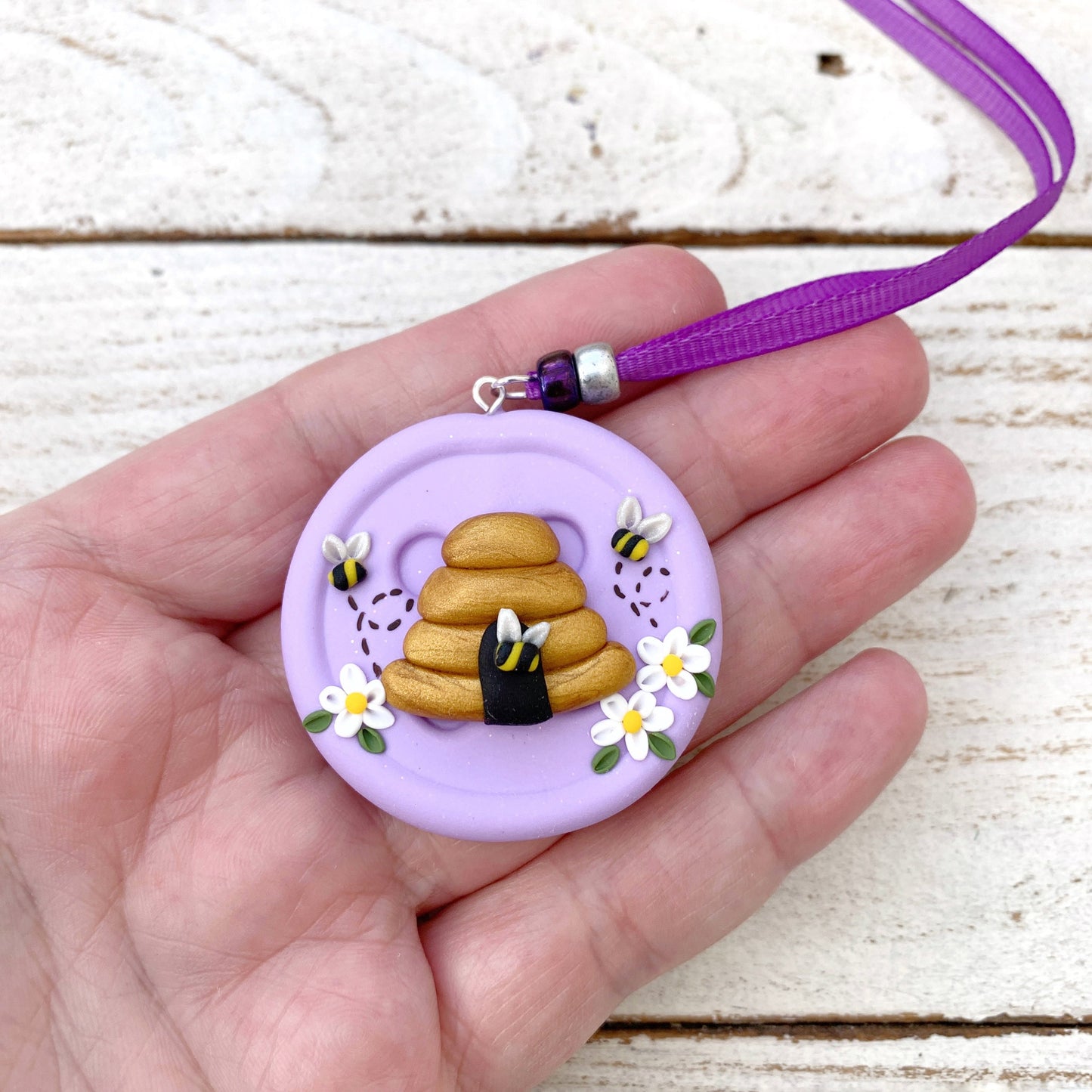 Lilac beehive scissor fob, embroidery scissor keeper