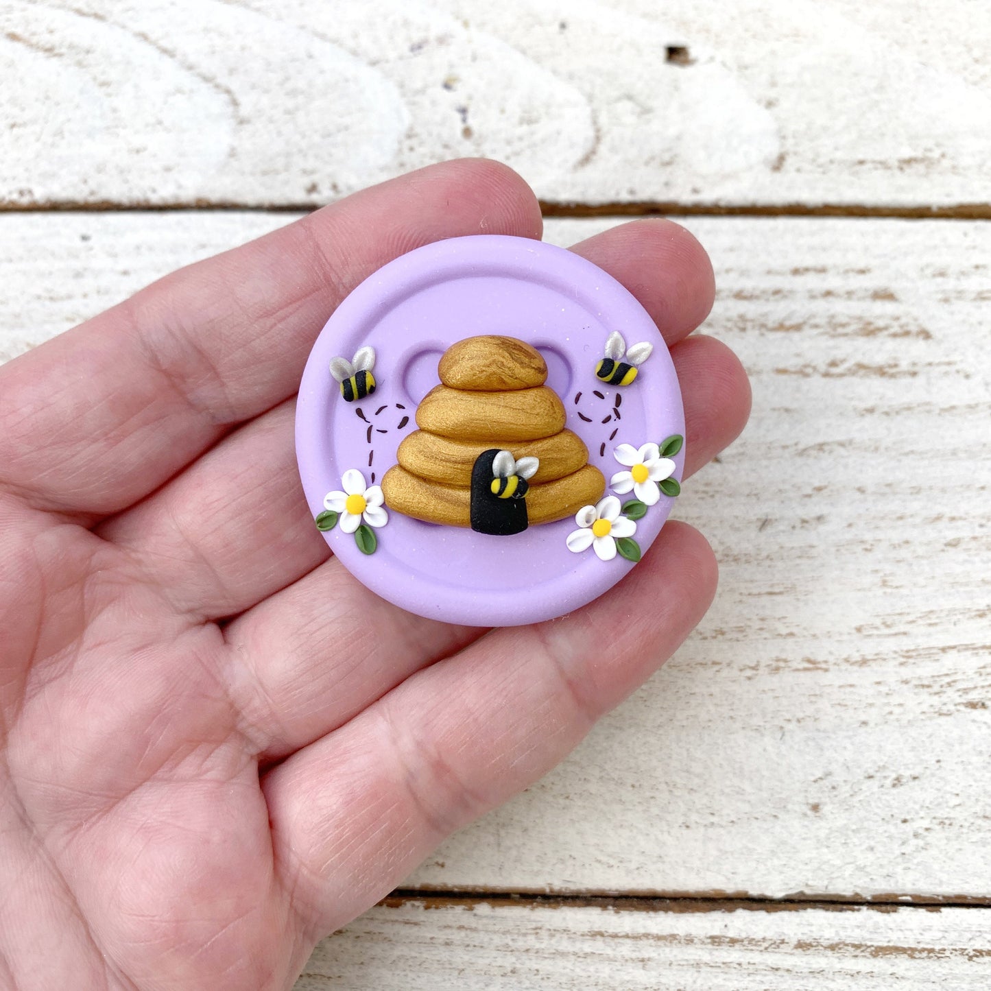 Lilac beehive magnetic needle minder, cross stitch sewing magnet