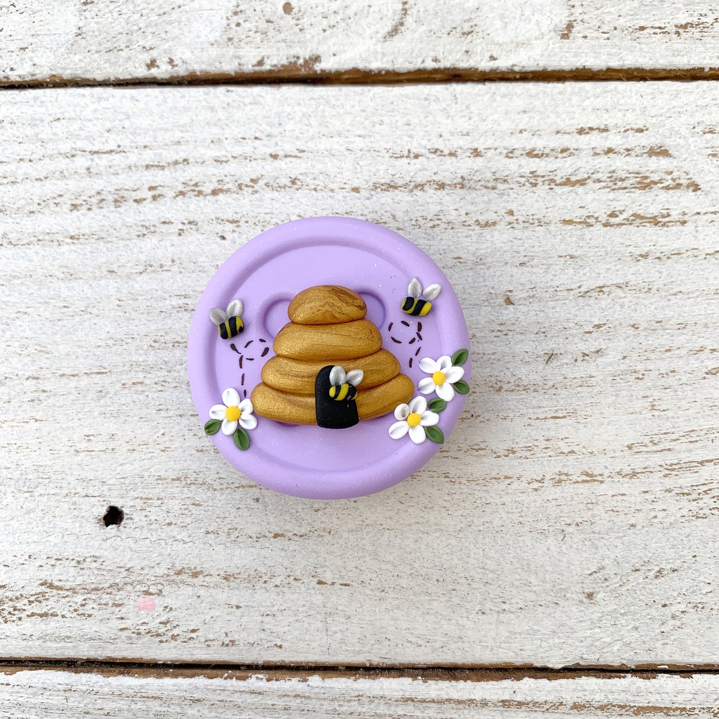 Lilac beehive magnetic needle minder, cross stitch sewing magnet