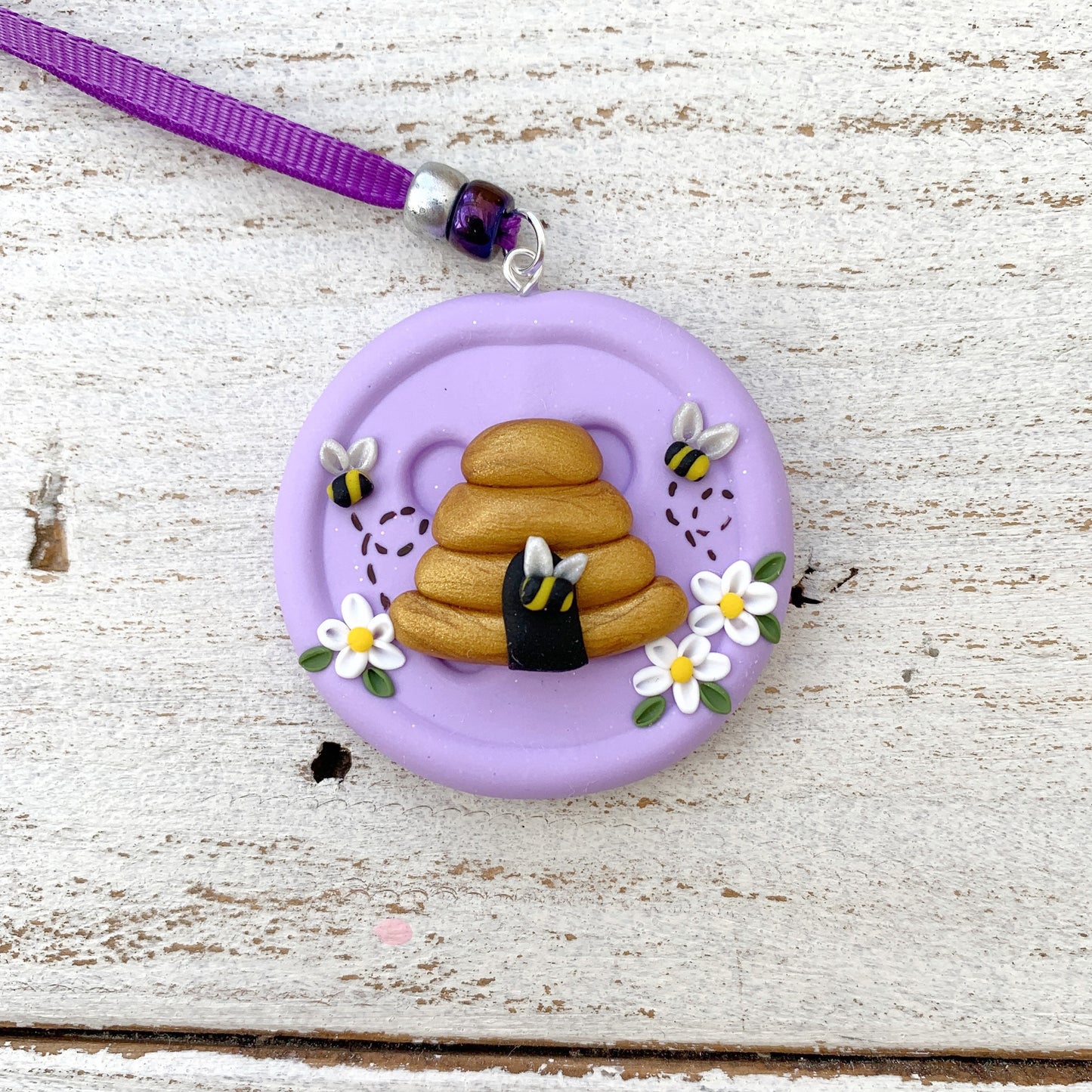 Lilac beehive scissor fob, embroidery scissor keeper