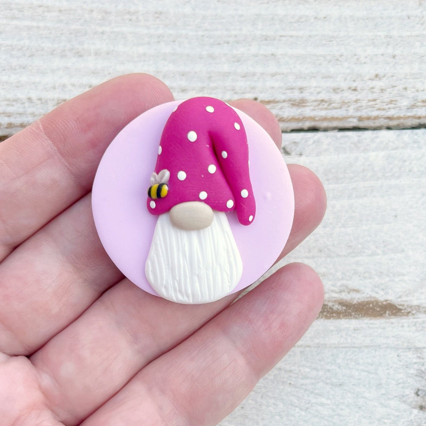Pink bee hat gnome magnetic needle minder, gonk needle holder, cross stitch gifts, gift for her, Tomte sewing magnet