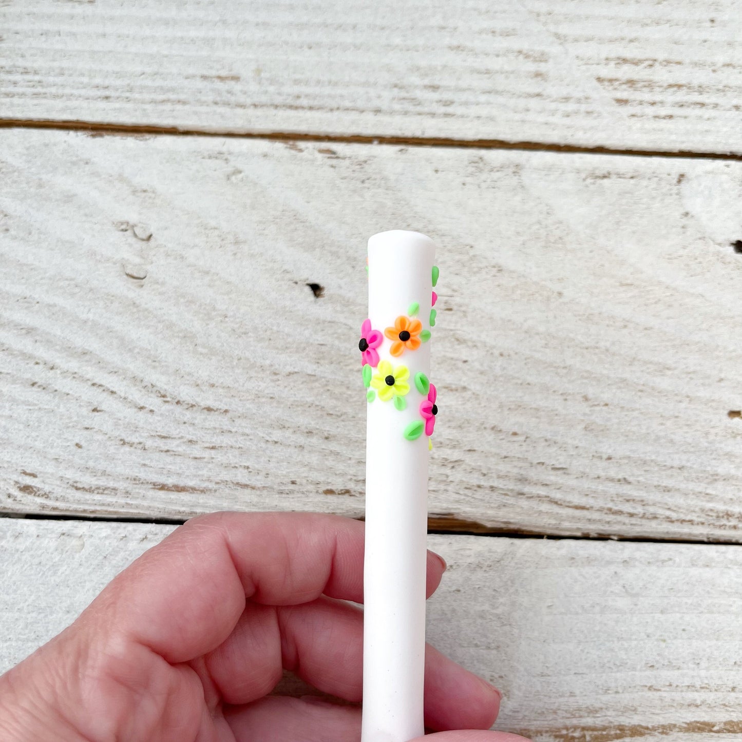 White neon flower crochet hook, polymer clay ergonomic crochet hooks
