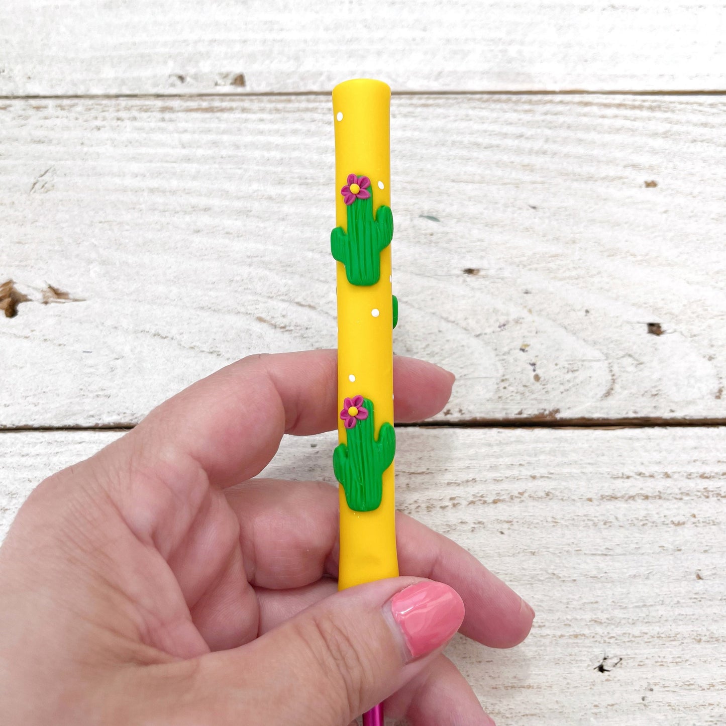 Yellow cactus crochet hook, polymer clay themed crochet hooks, ergonomic crochet hook, cute cactus, fancy crochet handles
