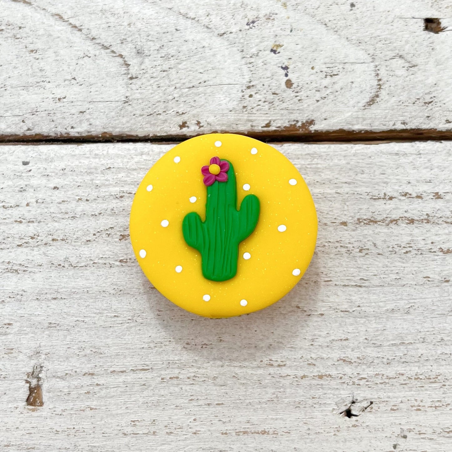 Yellow cactus needle minder, needle keeper, magnetic needle holder, spring craft magnet, pin holder, cross stitch accessories
