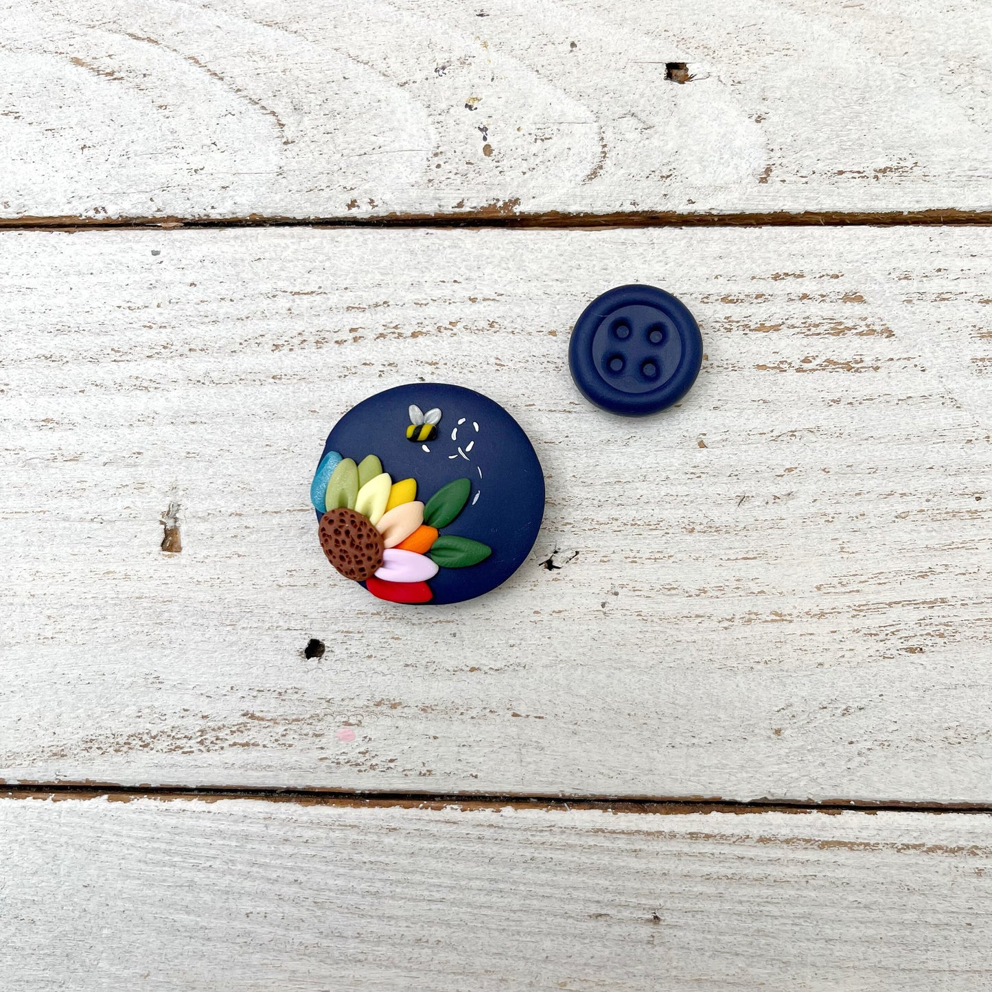 Navy rainbow flower needle minder, needle keeper, magnetic needle holder, flower magnet
