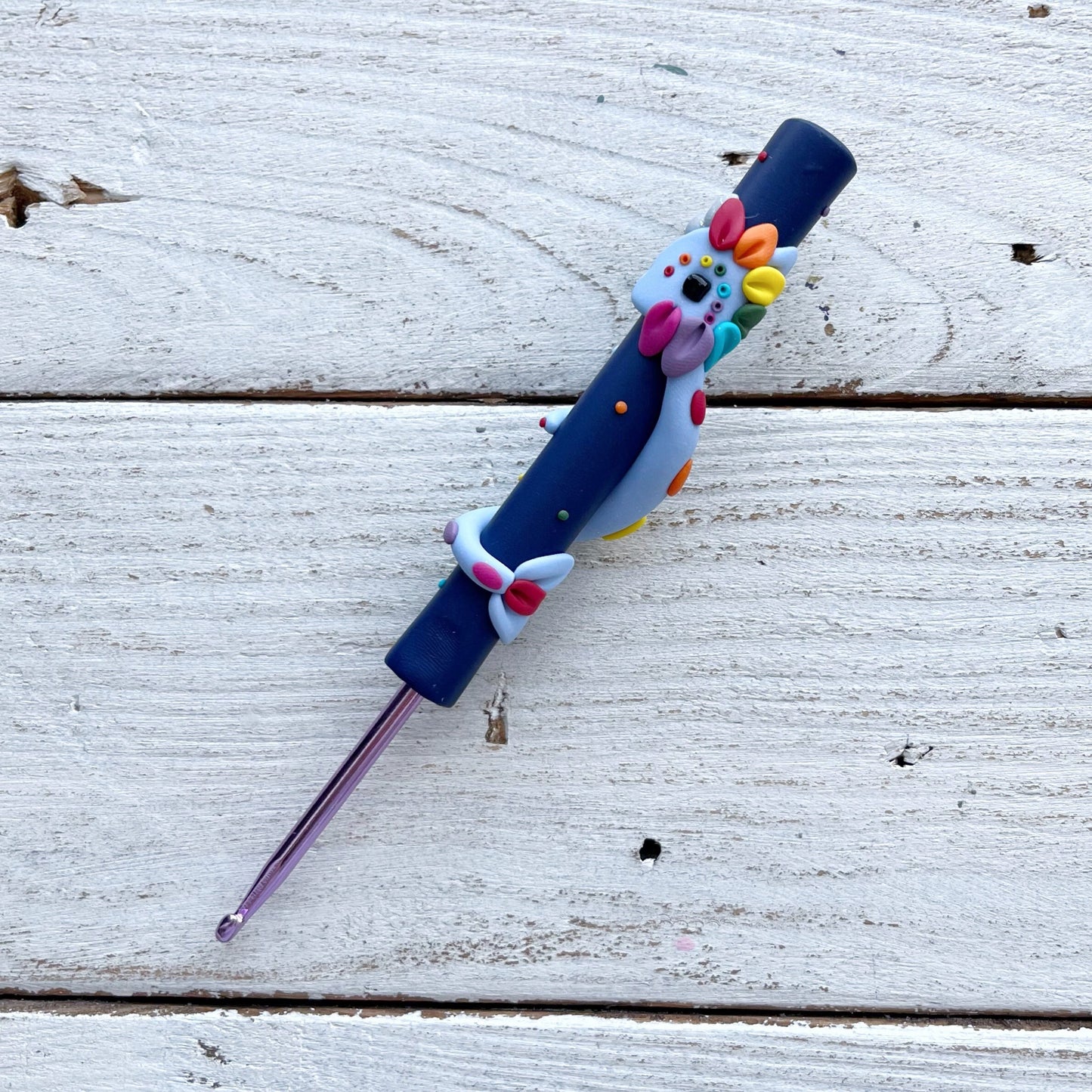 Rainbow dragon crochet hook, mythical creatures, ergonomic crochet hooks, gift for a crocheter