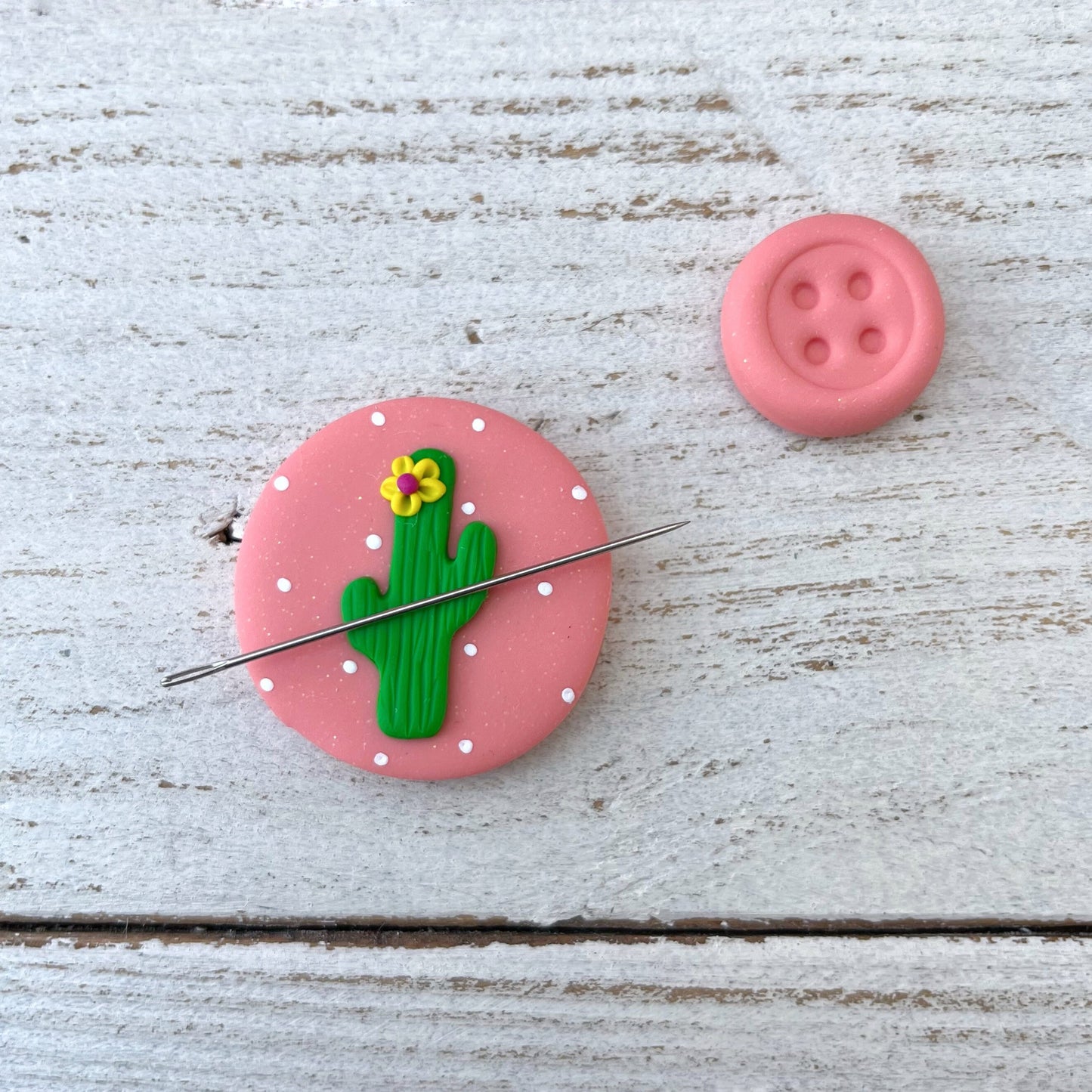 Pink cactus needle minder, needle keeper, magnetic needle holder, succulent craft magnet, stitching tools