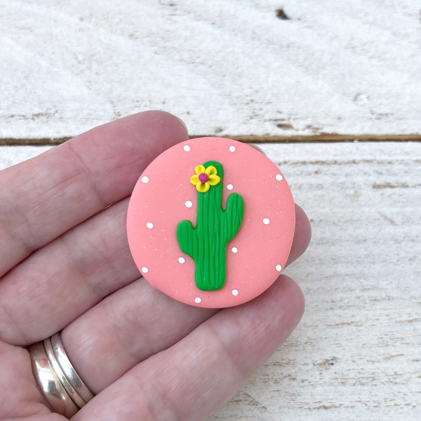 Pink cactus needle minder, needle keeper, magnetic needle holder, succulent craft magnet, stitching tools
