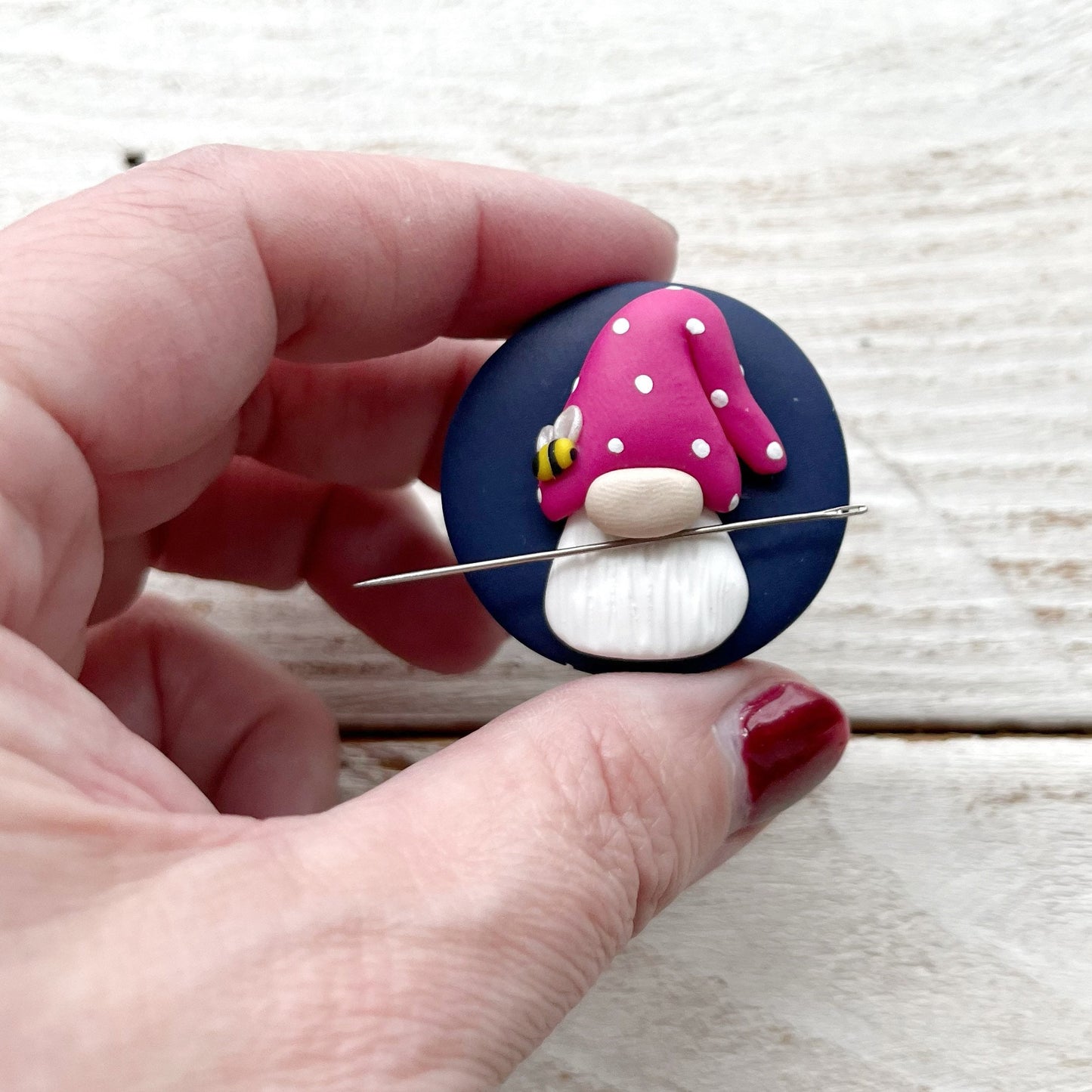 Rainbow bee hat gnome magnetic needle minder, gonk needle holder, cross stitch gifts, gift for her, Tomte sewing magnet