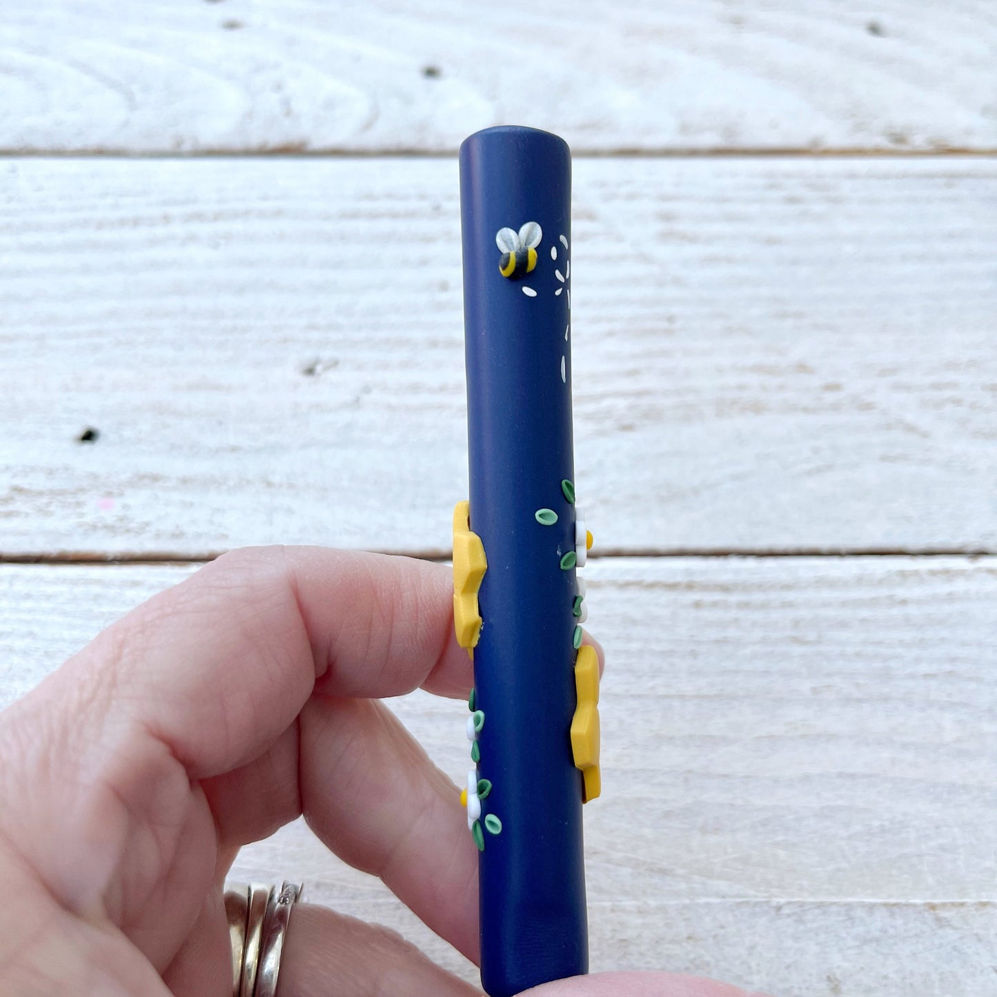 Navy honeycomb bee crochet hook, polymer clay bumble bee crochet hooks, crochet gifts