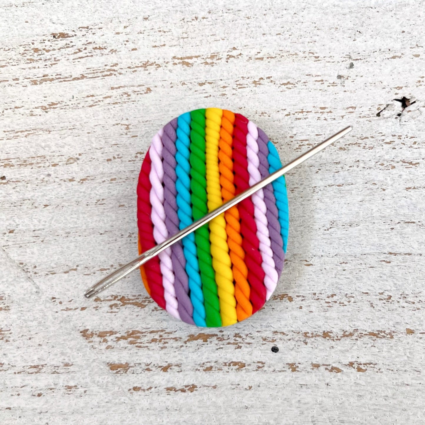 Oval rainbow yarn magnetic sewing aid, cross stitch crochet magnets, rainbow needle minder