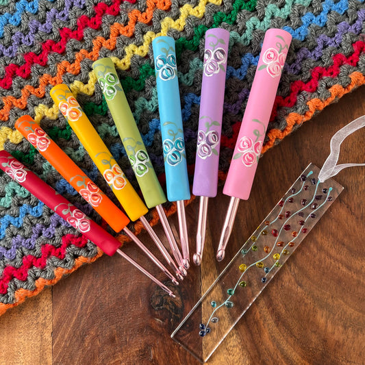 Rainbow rose crochet hook, rainbow crochet hooks, ergonomic hooks, crochet gifts